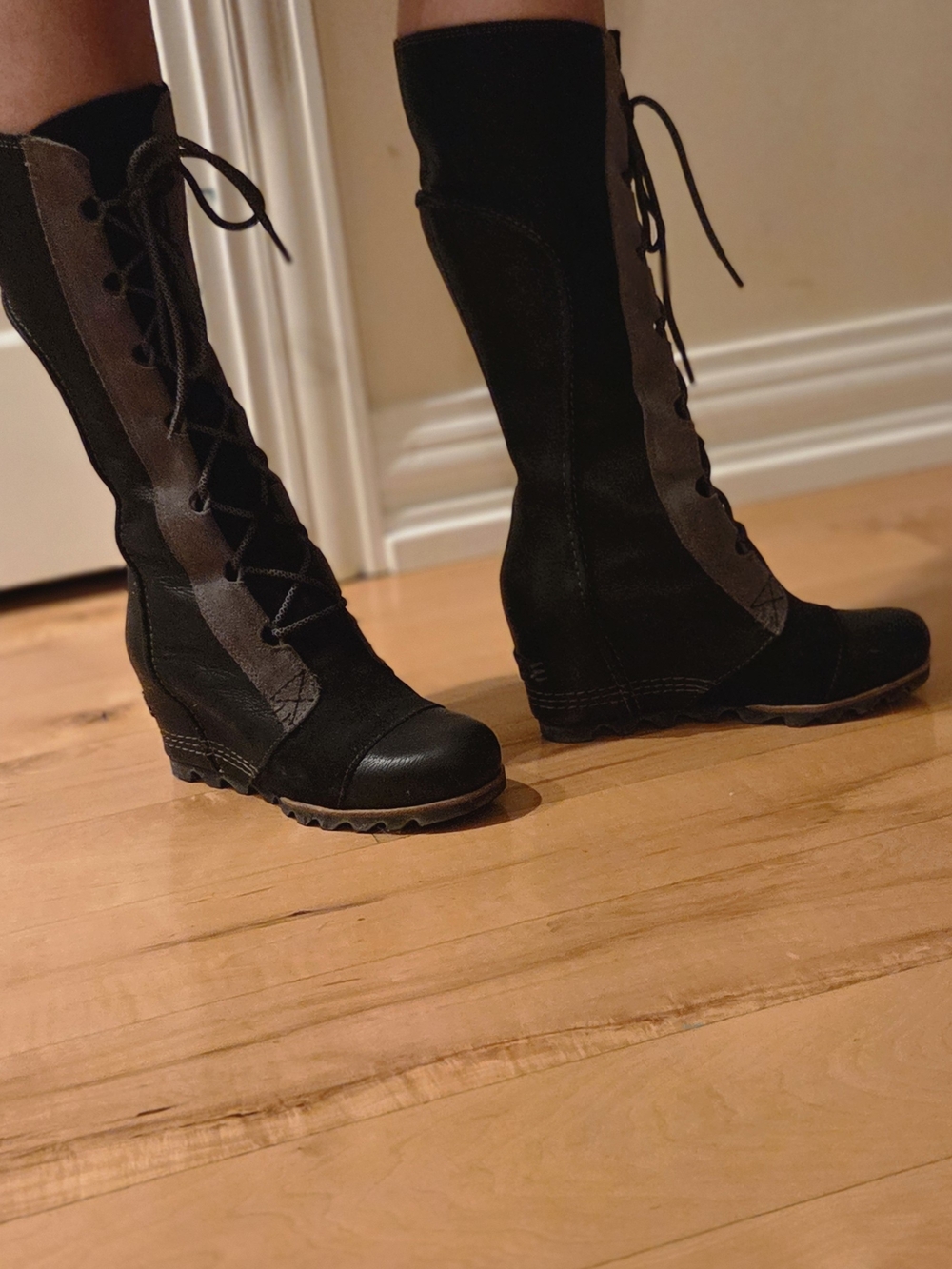 Sorel Black and Gray Lace-Up Women's Tall Boots
